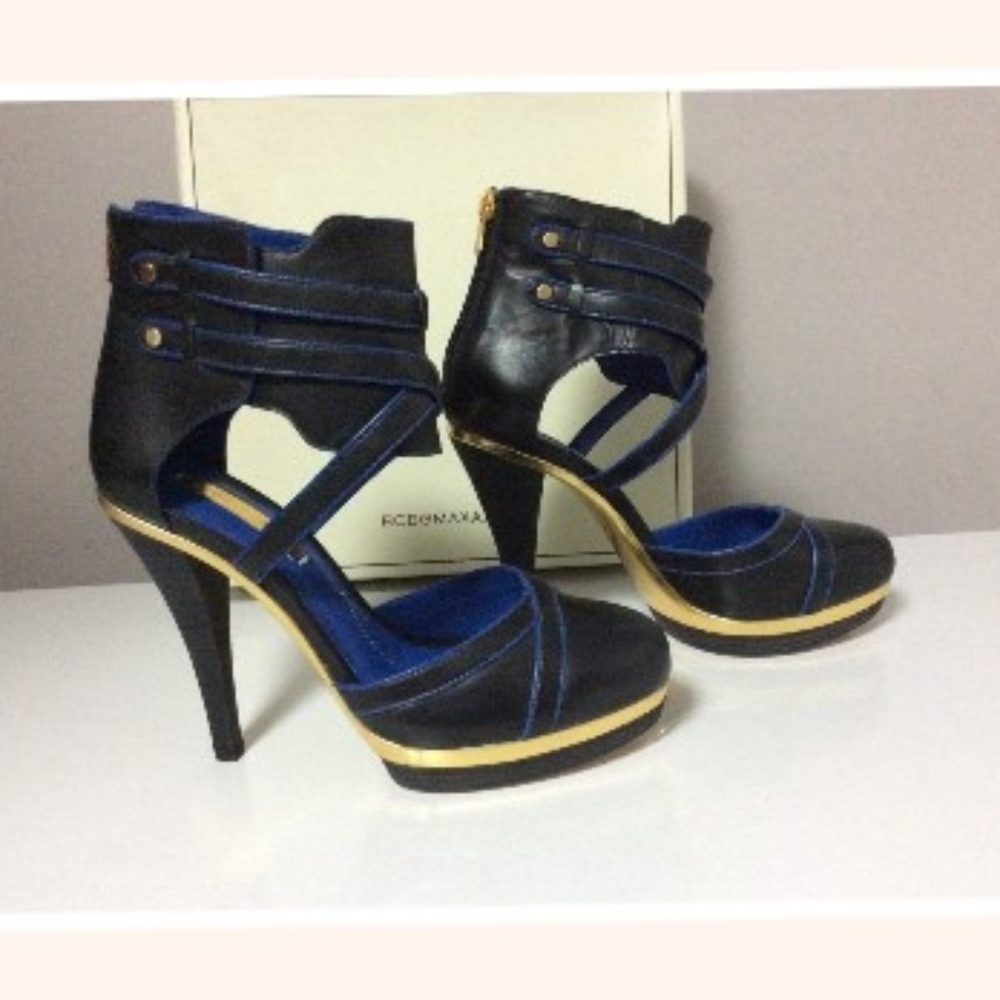 BCBGMaxAzria Ma-Uma Black And Blue Leather Heel